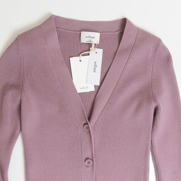 Aritzia Wilfred Cardigan V Neck Sweater Soft Knit Slim Claremont Pink Purple - Picture 5 of 14